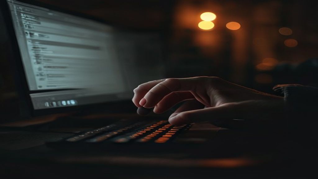A developer hand hovering over delete key, dark room, glowing monitor, cinematic, melancholic atmosphere